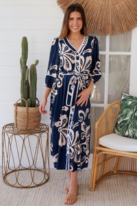 Talia Navy Midi Dress