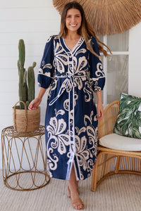 Talia Navy Midi Dress