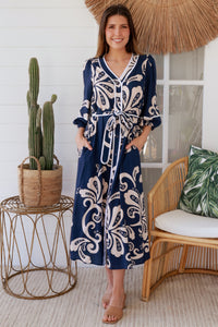 Talia Navy Midi Dress