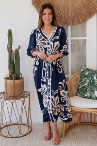 Talia Navy Midi Dress