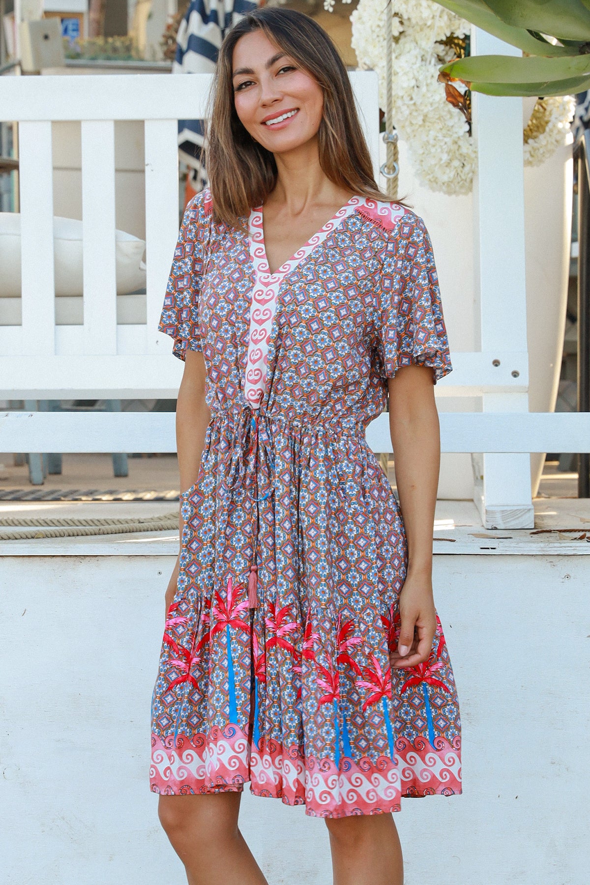 Greta Pink V-Neck Mini Dress