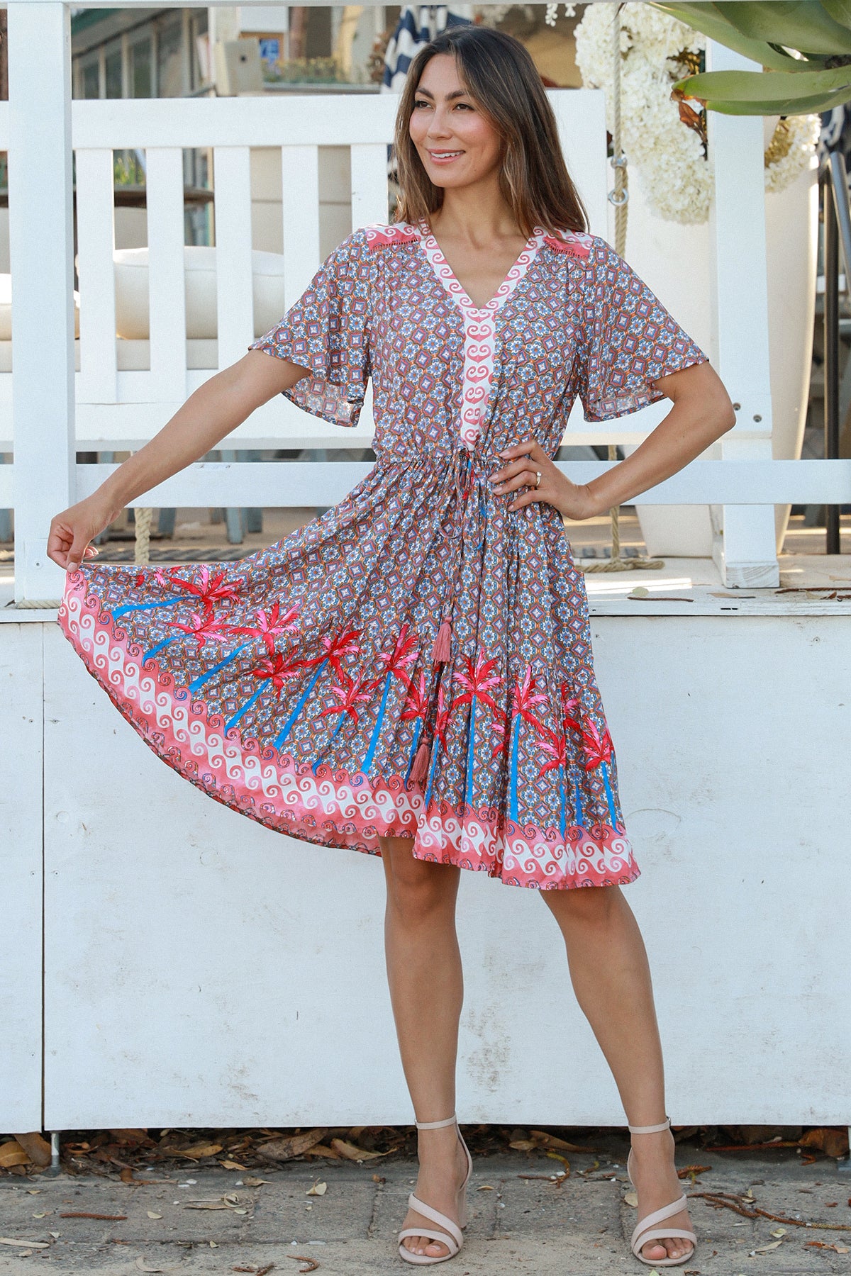 Greta Pink V-Neck Mini Dress