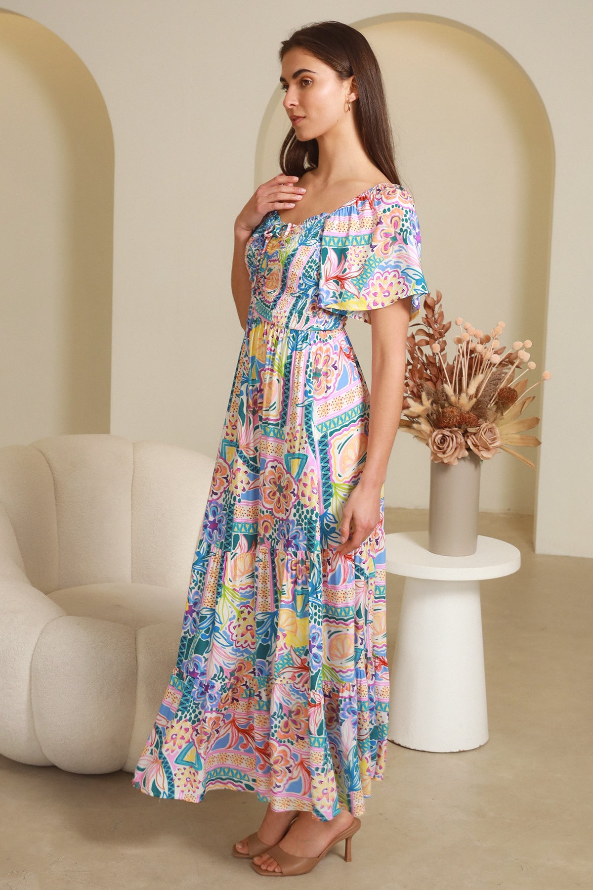 Sharon Short Sleeves Maxi Dress