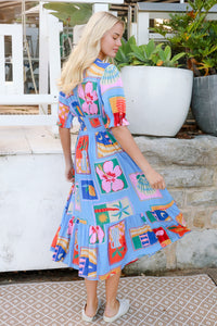 Beatrice Blue V-Neck Midi Dress