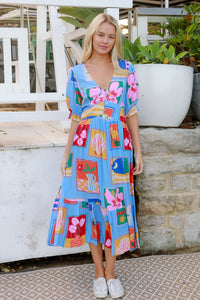 Beatrice Blue V-Neck Midi Dress