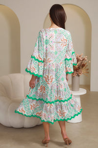 Luca Green 3/4 Sleeves Midi Dress