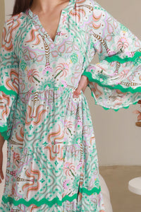 Luca Green 3/4 Sleeves Midi Dress