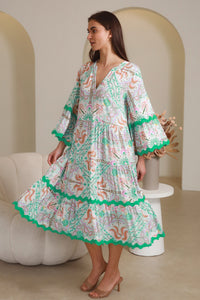 Luca Green 3/4 Sleeves Midi Dress