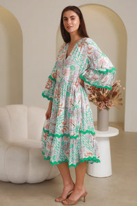 Luca Green 3/4 Sleeves Midi Dress