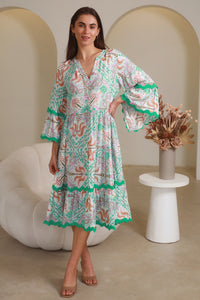 Luca Green 3/4 Sleeves Midi Dress